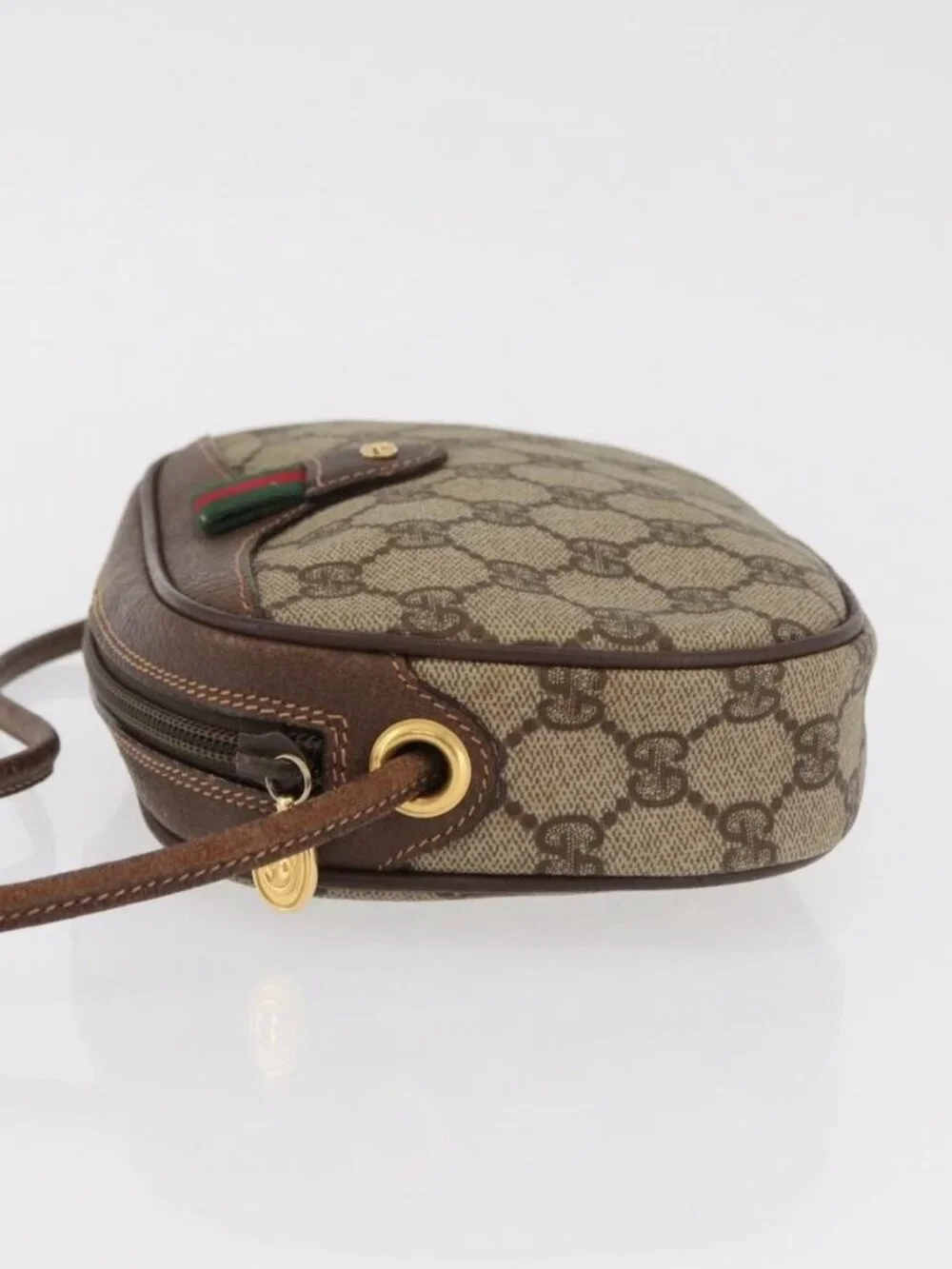 GUCCI GG Supreme Web Sherry Line Bag PVC Beige Gold 007 58 6112 Auth 176401